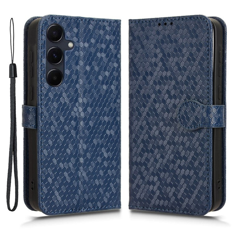 For Samsung Galaxy F55 5G / M55 5G / C55 5G Case Dot Pattern PU Leather Folio Flip Wallet Phone Cover - Dark Blue