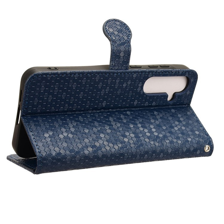 For Samsung Galaxy F55 5G / M55 5G / C55 5G Case Dot Pattern PU Leather Folio Flip Wallet Phone Cover - Dark Blue