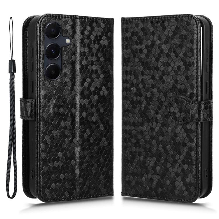 For Samsung Galaxy F55 5G / M55 5G / C55 5G Case Dot Pattern PU Leather Folio Flip Wallet Phone Cover - Black