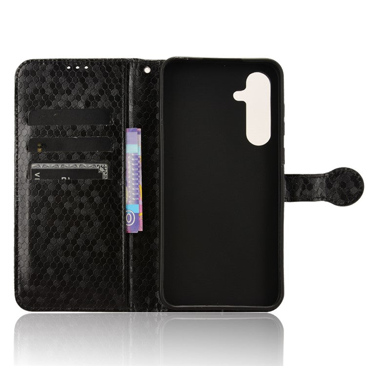 For Samsung Galaxy F55 5G / M55 5G / C55 5G Case Dot Pattern PU Leather Folio Flip Wallet Phone Cover - Black