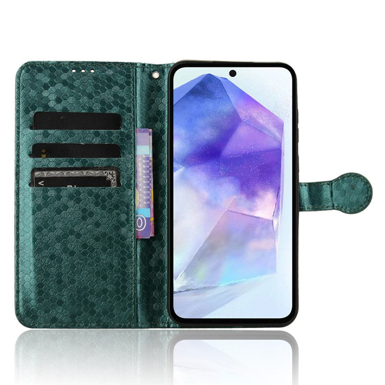 For Samsung Galaxy F55 5G / M55 5G / C55 5G Case Dot Pattern PU Leather Folio Flip Wallet Phone Cover - Green