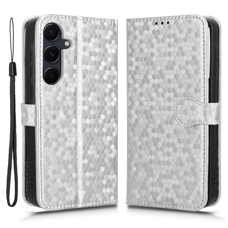 For Samsung Galaxy F55 5G / M55 5G / C55 5G Case Dot Pattern PU Leather Folio Flip Wallet Phone Cover - Silver