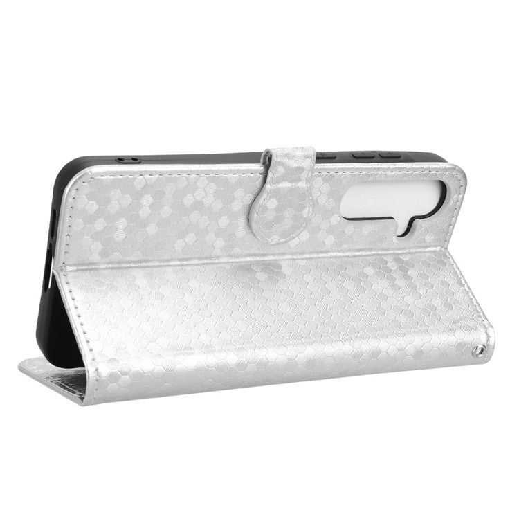 For Samsung Galaxy F55 5G / M55 5G / C55 5G Case Dot Pattern PU Leather Folio Flip Wallet Phone Cover - Silver