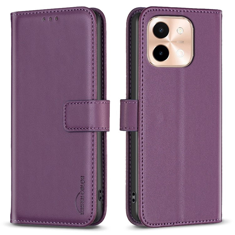BINFEN COLOR BF17 For vivo Y28 4G Case Wallet PU Leather Phone Cover with Stand - Dark Purple