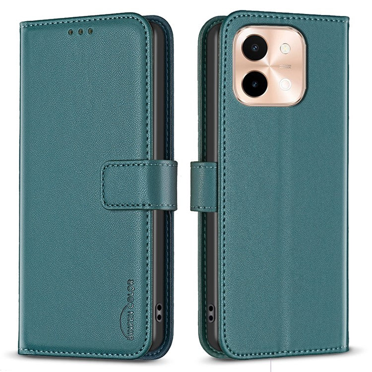 BINFEN COLOR BF17 For vivo Y28 4G Case Wallet PU Leather Phone Cover with Stand - Green