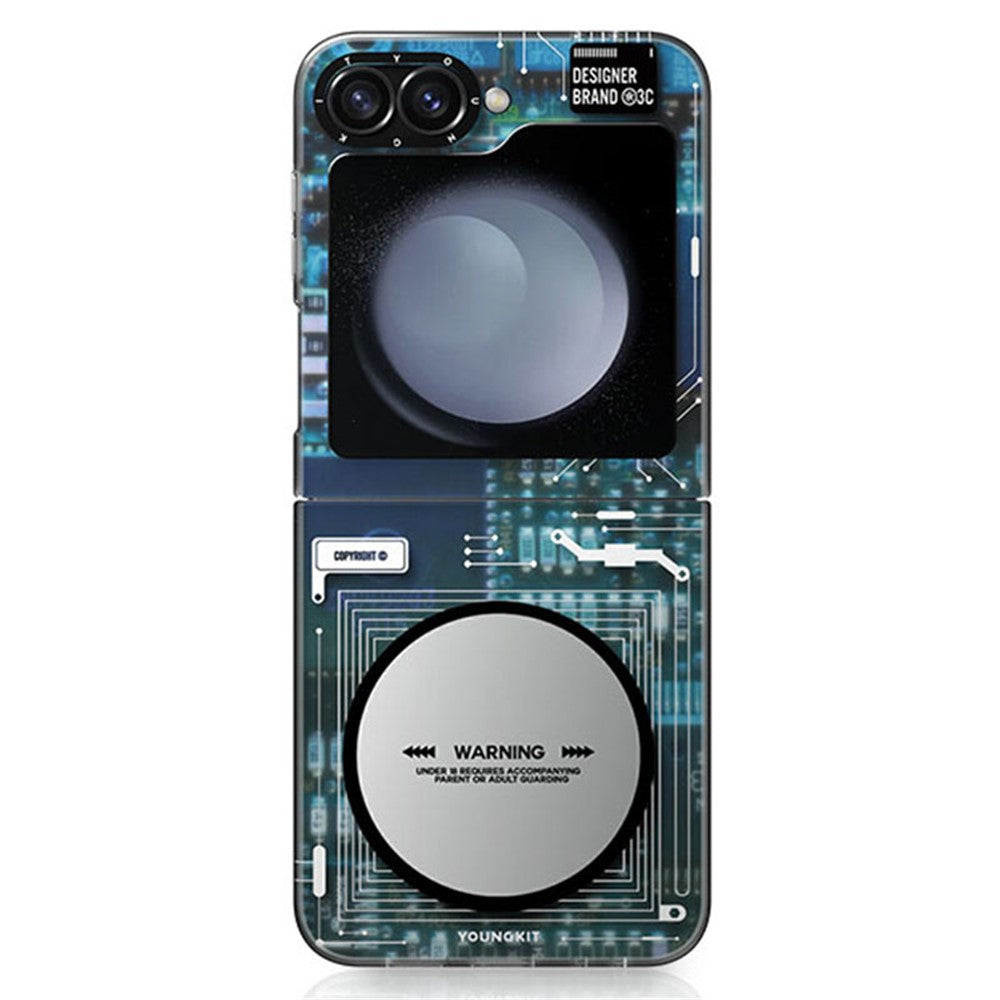 YOUNGKIT Technology Series for Samsung Galaxy Z Flip7 FE 5G / Z Flip6 5G Magnetic Case Hard PC IMD Phone Cover - Ghost Grey