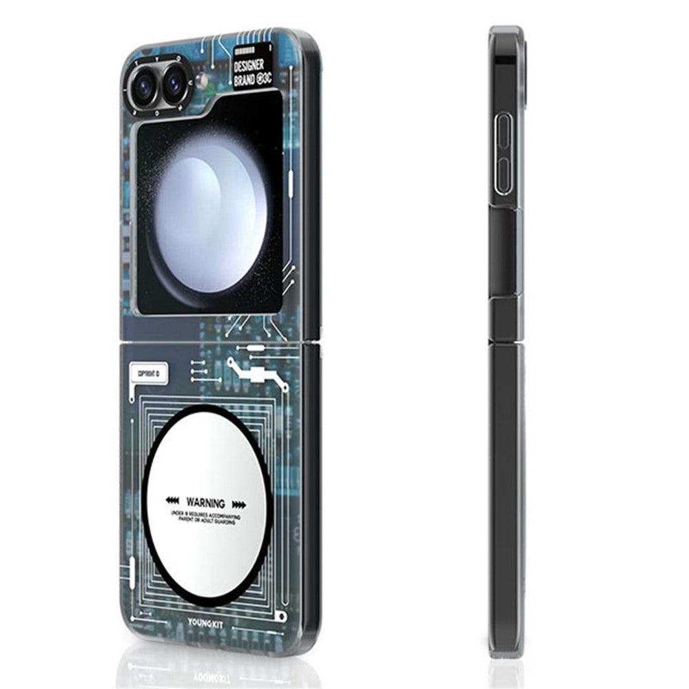 YOUNGKIT Technology Series for Samsung Galaxy Z Flip7 FE 5G / Z Flip6 5G Magnetic Case Hard PC IMD Phone Cover - Ghost Grey