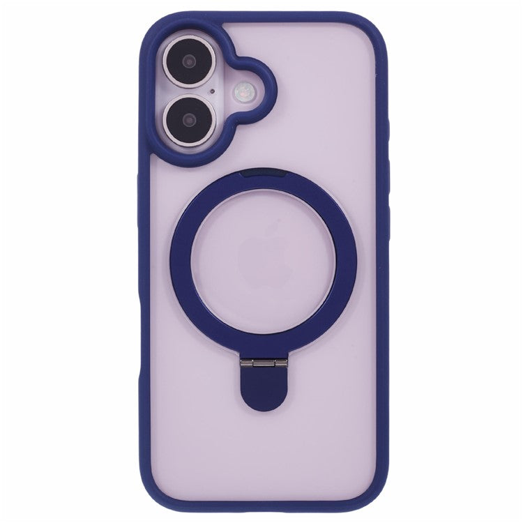 For iPhone 16 Case PC+TPU Ring Kickstand Drop-proof Phone Back Cover - Blue