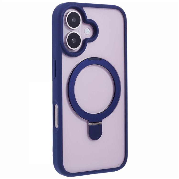 For iPhone 16 Case PC+TPU Ring Kickstand Drop-proof Phone Back Cover - Blue