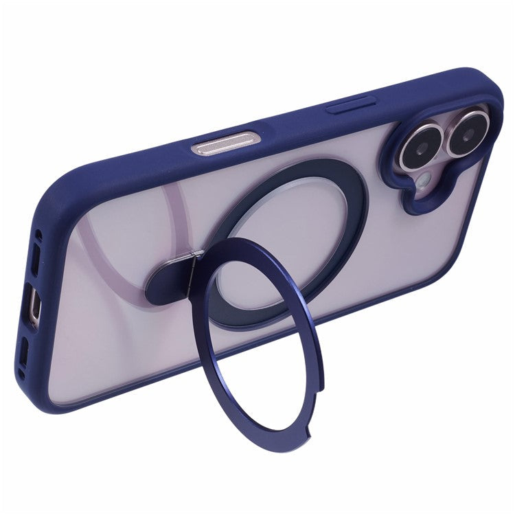 For iPhone 16 Case PC+TPU Ring Kickstand Drop-proof Phone Back Cover - Blue
