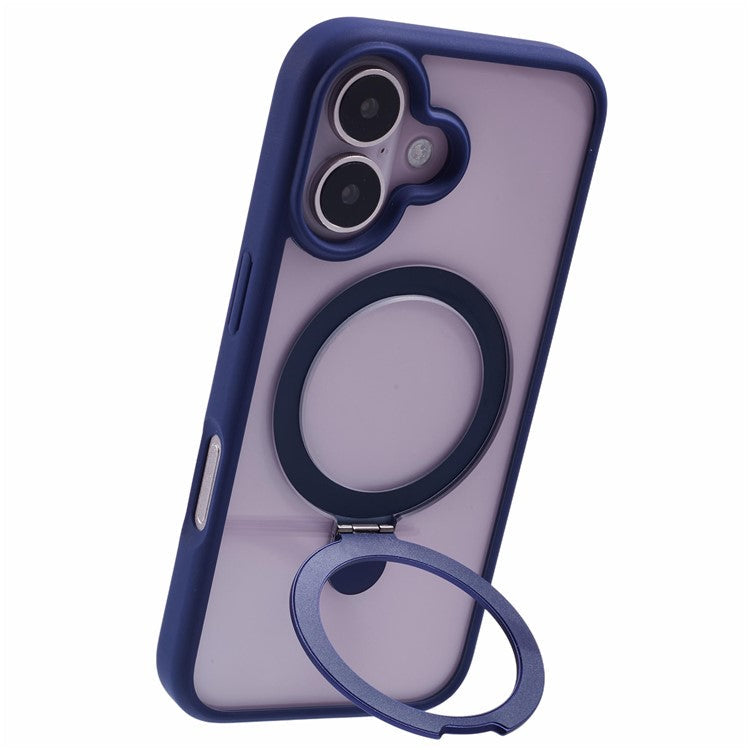 For iPhone 16 Case PC+TPU Ring Kickstand Drop-proof Phone Back Cover - Blue