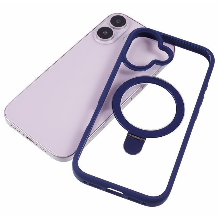 For iPhone 16 Case PC+TPU Ring Kickstand Drop-proof Phone Back Cover - Blue