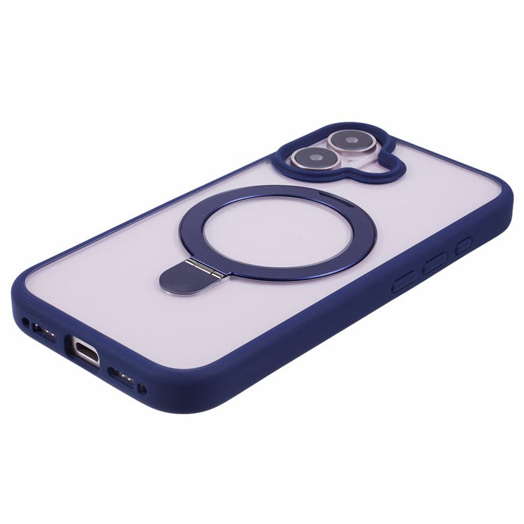 For iPhone 16 Case PC+TPU Ring Kickstand Drop-proof Phone Back Cover - Blue