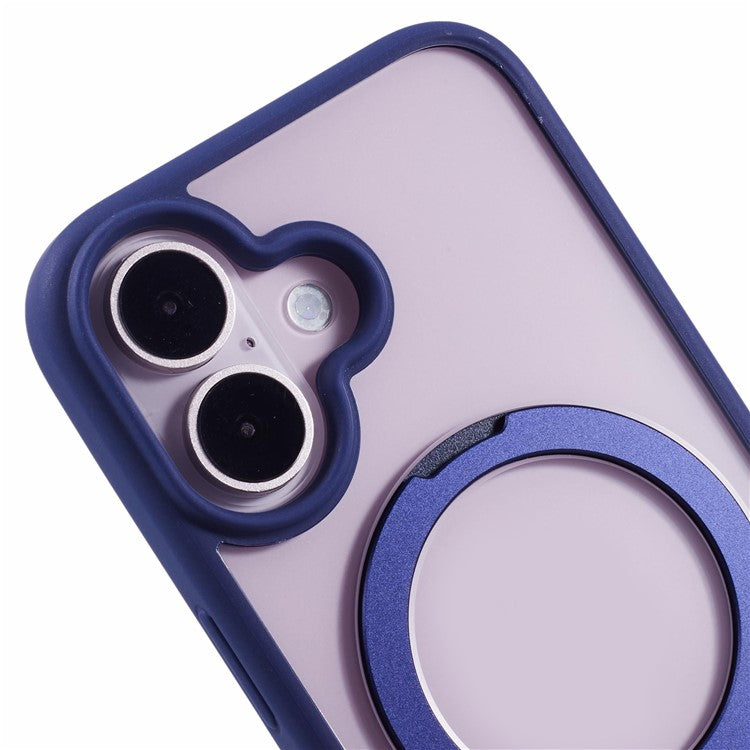 For iPhone 16 Case PC+TPU Ring Kickstand Drop-proof Phone Back Cover - Blue