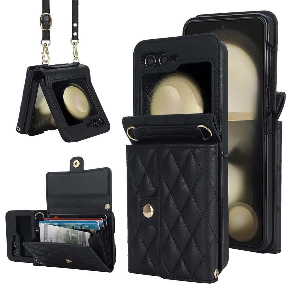 ZD 03 for Samsung Galaxy Z Flip7 FE 5G / Z Flip6 5G Case Bag Design PU Leather Crossbody Phone Cover RFID Blocking - Black