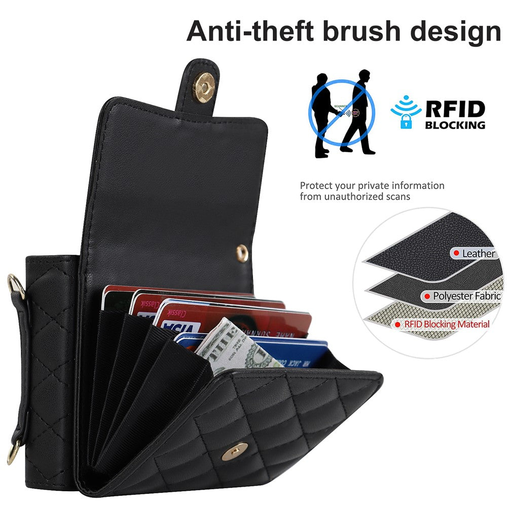 ZD 03 for Samsung Galaxy Z Flip7 FE 5G / Z Flip6 5G Case Bag Design PU Leather Crossbody Phone Cover RFID Blocking - Black