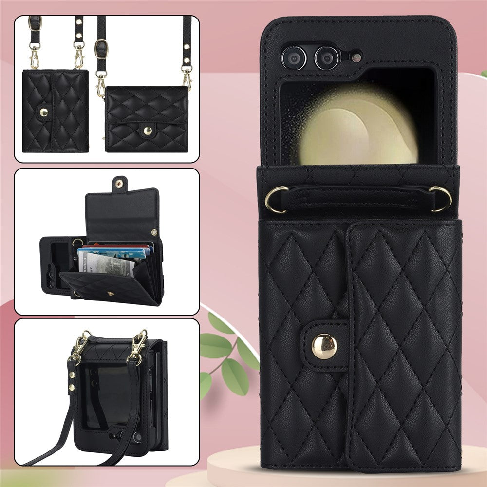 ZD 03 for Samsung Galaxy Z Flip7 FE 5G / Z Flip6 5G Case Bag Design PU Leather Crossbody Phone Cover RFID Blocking - Black
