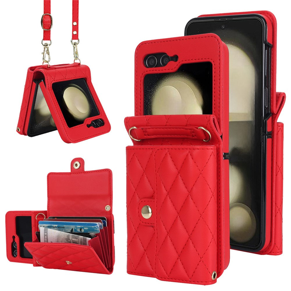 ZD 03 for Samsung Galaxy Z Flip7 FE 5G / Z Flip6 5G Case Bag Design PU Leather Crossbody Phone Cover RFID Blocking - Red