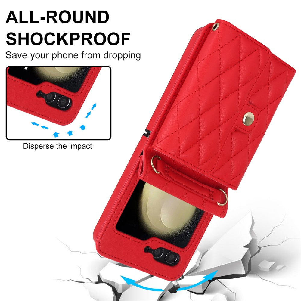 ZD 03 for Samsung Galaxy Z Flip7 FE 5G / Z Flip6 5G Case Bag Design PU Leather Crossbody Phone Cover RFID Blocking - Red