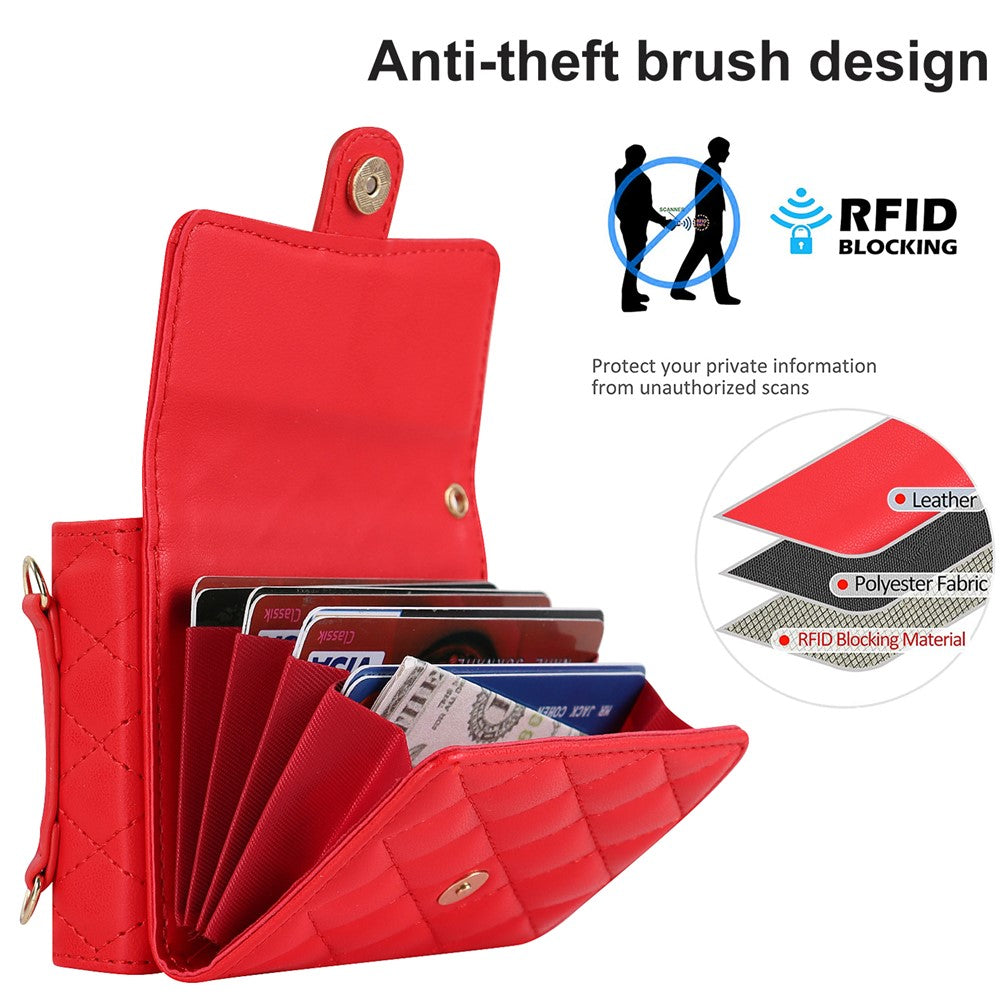 ZD 03 for Samsung Galaxy Z Flip7 FE 5G / Z Flip6 5G Case Bag Design PU Leather Crossbody Phone Cover RFID Blocking - Red