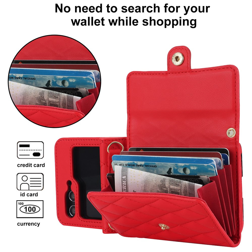 ZD 03 for Samsung Galaxy Z Flip7 FE 5G / Z Flip6 5G Case Bag Design PU Leather Crossbody Phone Cover RFID Blocking - Red