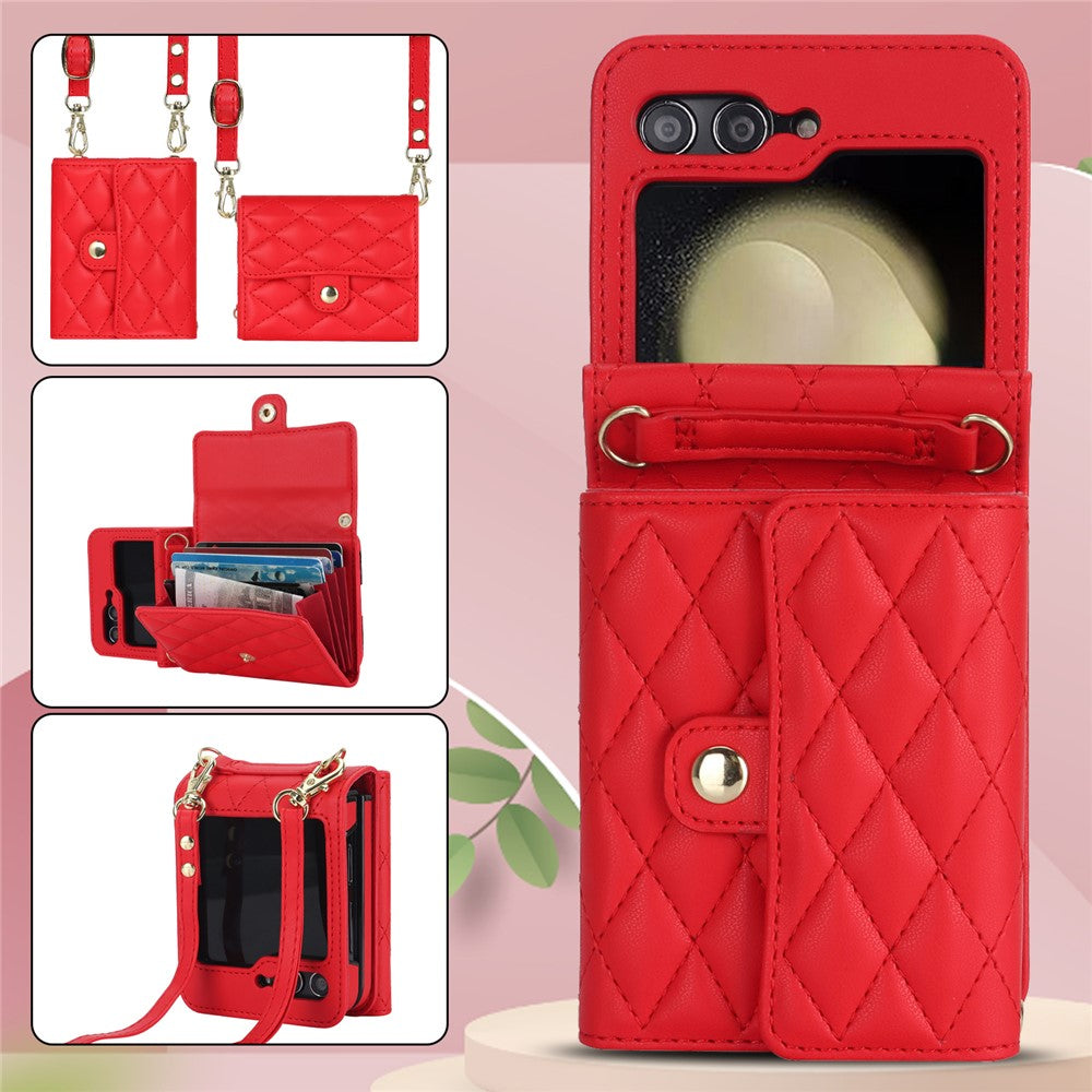 ZD 03 for Samsung Galaxy Z Flip7 FE 5G / Z Flip6 5G Case Bag Design PU Leather Crossbody Phone Cover RFID Blocking - Red