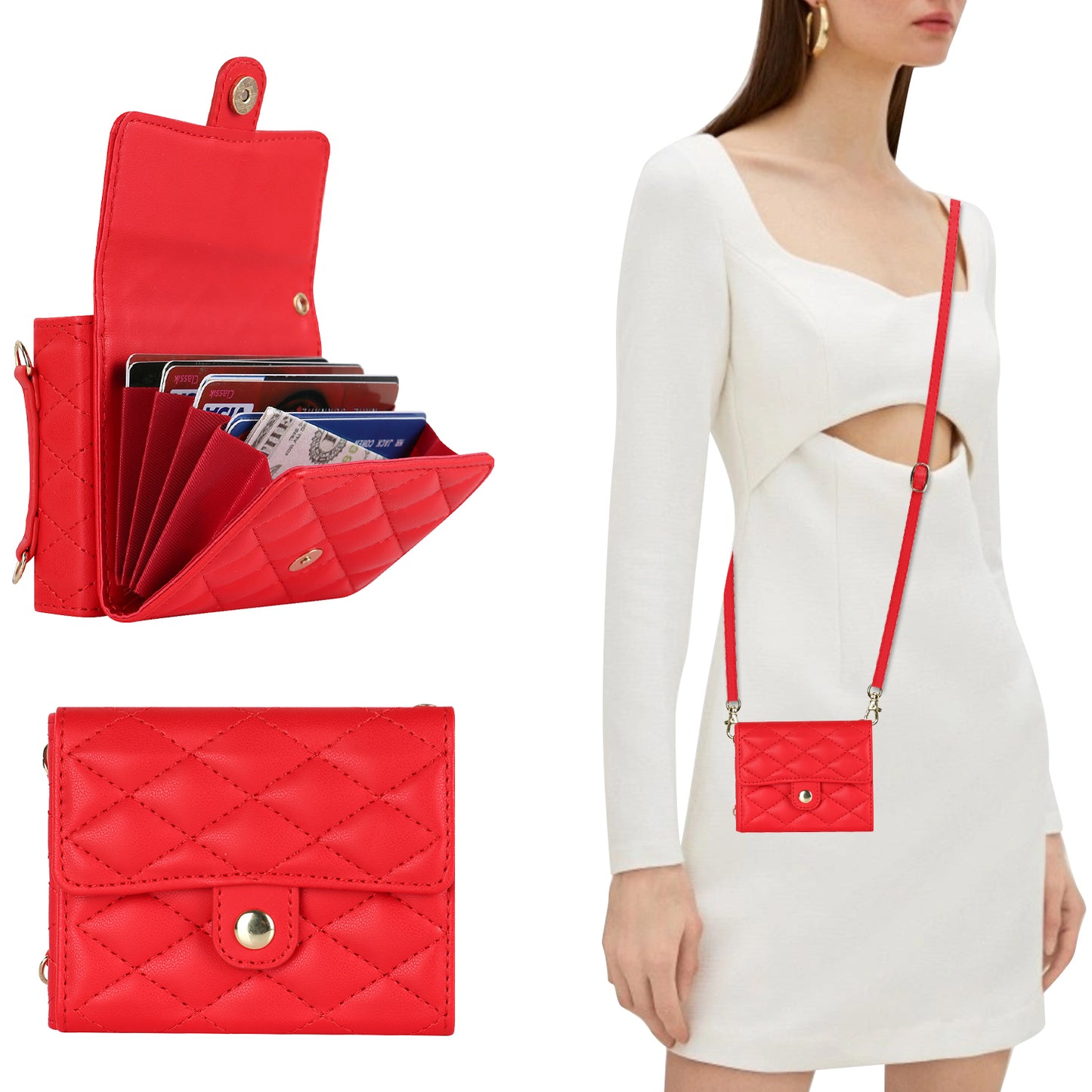 ZD 03 for Samsung Galaxy Z Flip6 5G Case Bag Design PU Leather Crossbody Phone Cover RFID Blocking - Red