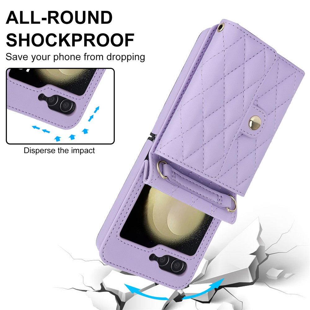 ZD 03 for Samsung Galaxy Z Flip7 FE 5G / Z Flip6 5G Case Bag Design PU Leather Crossbody Phone Cover RFID Blocking - Purple