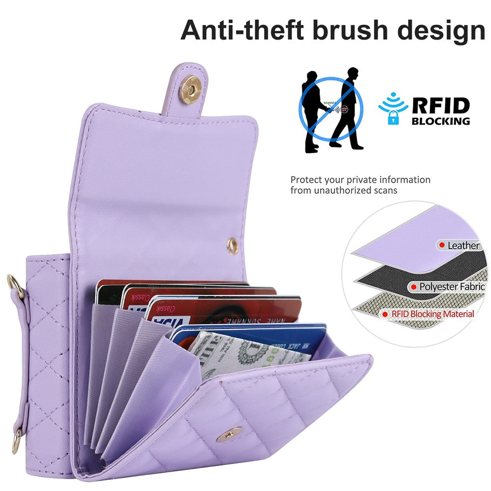 ZD 03 for Samsung Galaxy Z Flip7 FE 5G / Z Flip6 5G Case Bag Design PU Leather Crossbody Phone Cover RFID Blocking - Purple