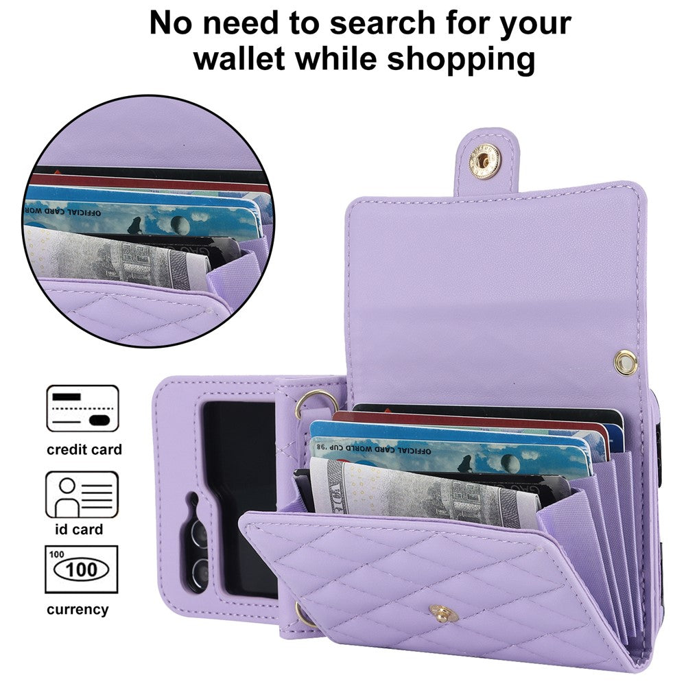 ZD 03 for Samsung Galaxy Z Flip7 FE 5G / Z Flip6 5G Case Bag Design PU Leather Crossbody Phone Cover RFID Blocking - Purple