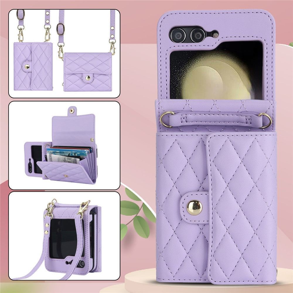 ZD 03 for Samsung Galaxy Z Flip7 FE 5G / Z Flip6 5G Case Bag Design PU Leather Crossbody Phone Cover RFID Blocking - Purple