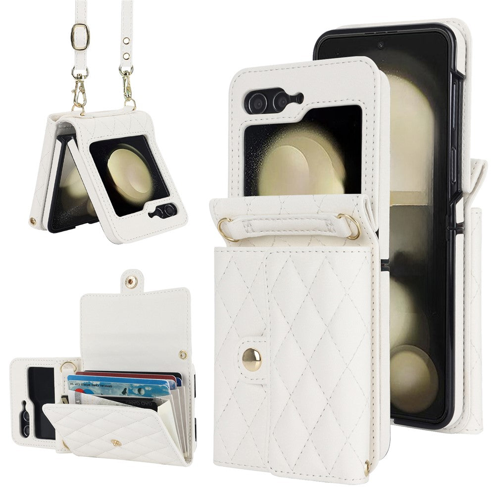 ZD 03 for Samsung Galaxy Z Flip7 FE 5G / Z Flip6 5G Case Bag Design PU Leather Crossbody Phone Cover RFID Blocking - White