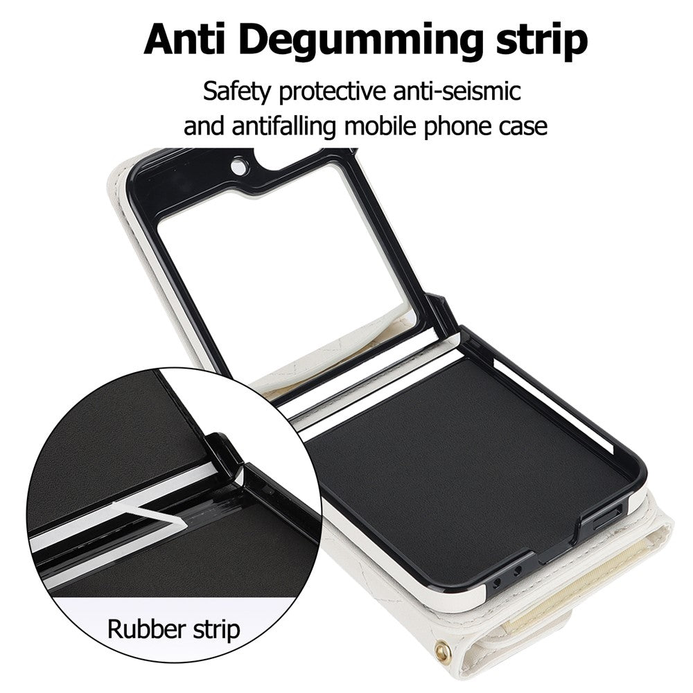 ZD 03 for Samsung Galaxy Z Flip7 FE 5G / Z Flip6 5G Case Bag Design PU Leather Crossbody Phone Cover RFID Blocking - White