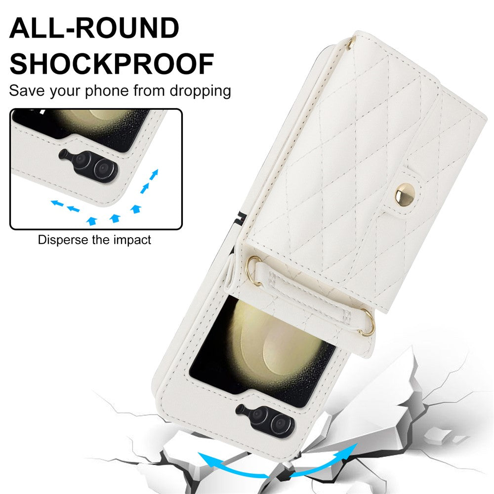 ZD 03 for Samsung Galaxy Z Flip7 FE 5G / Z Flip6 5G Case Bag Design PU Leather Crossbody Phone Cover RFID Blocking - White