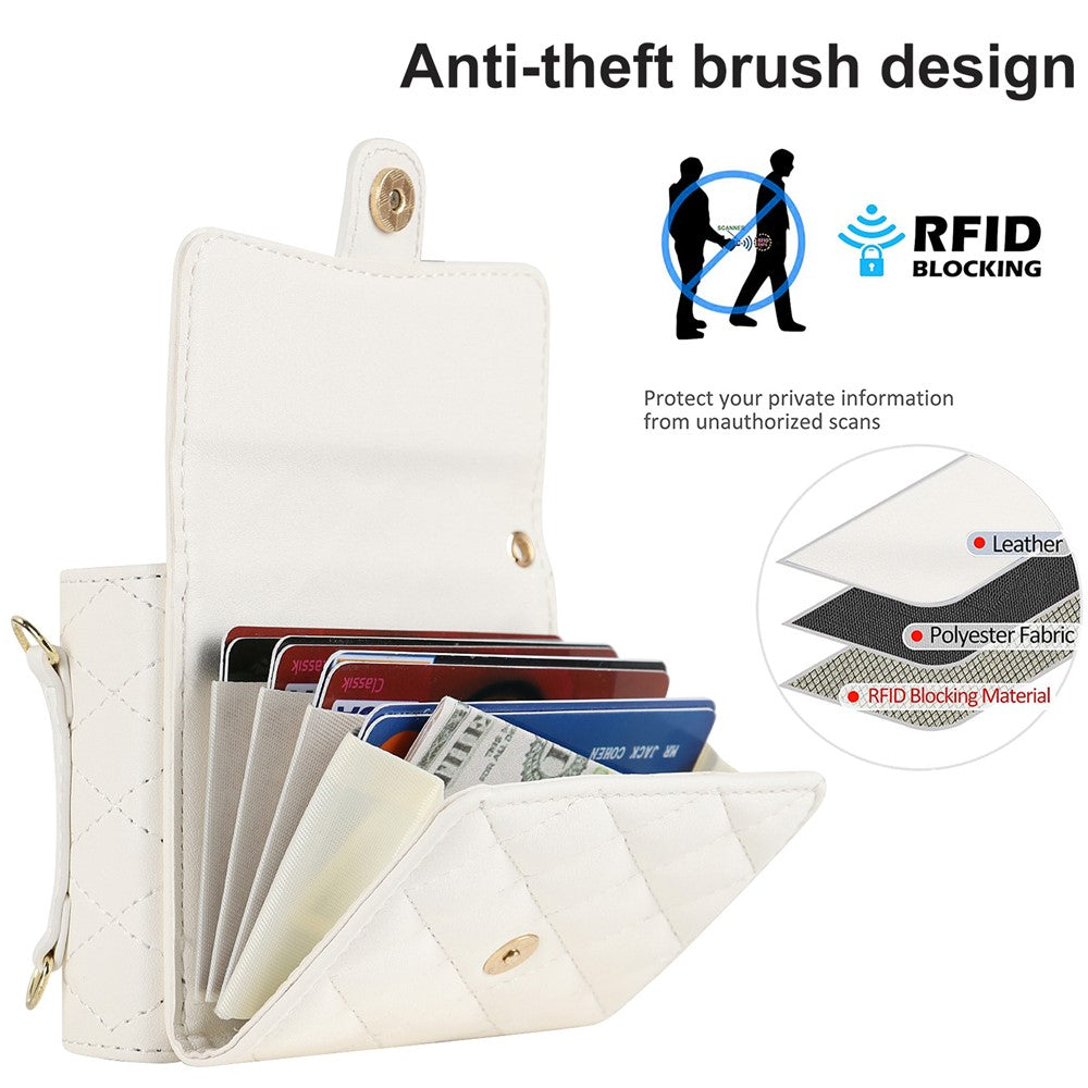 ZD 03 for Samsung Galaxy Z Flip7 FE 5G / Z Flip6 5G Case Bag Design PU Leather Crossbody Phone Cover RFID Blocking - White