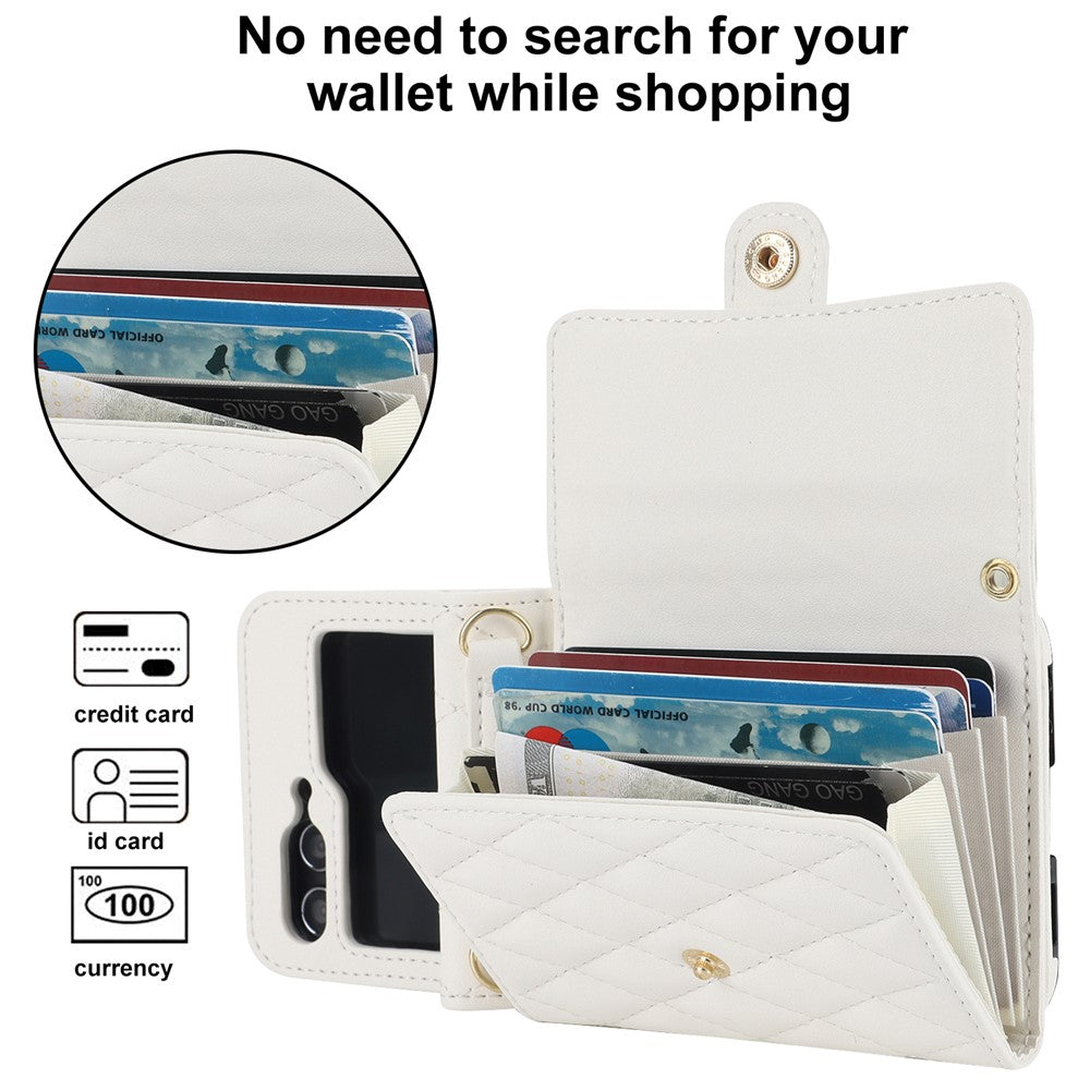 ZD 03 for Samsung Galaxy Z Flip7 FE 5G / Z Flip6 5G Case Bag Design PU Leather Crossbody Phone Cover RFID Blocking - White