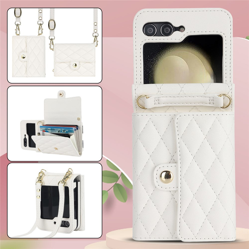ZD 03 for Samsung Galaxy Z Flip7 FE 5G / Z Flip6 5G Case Bag Design PU Leather Crossbody Phone Cover RFID Blocking - White