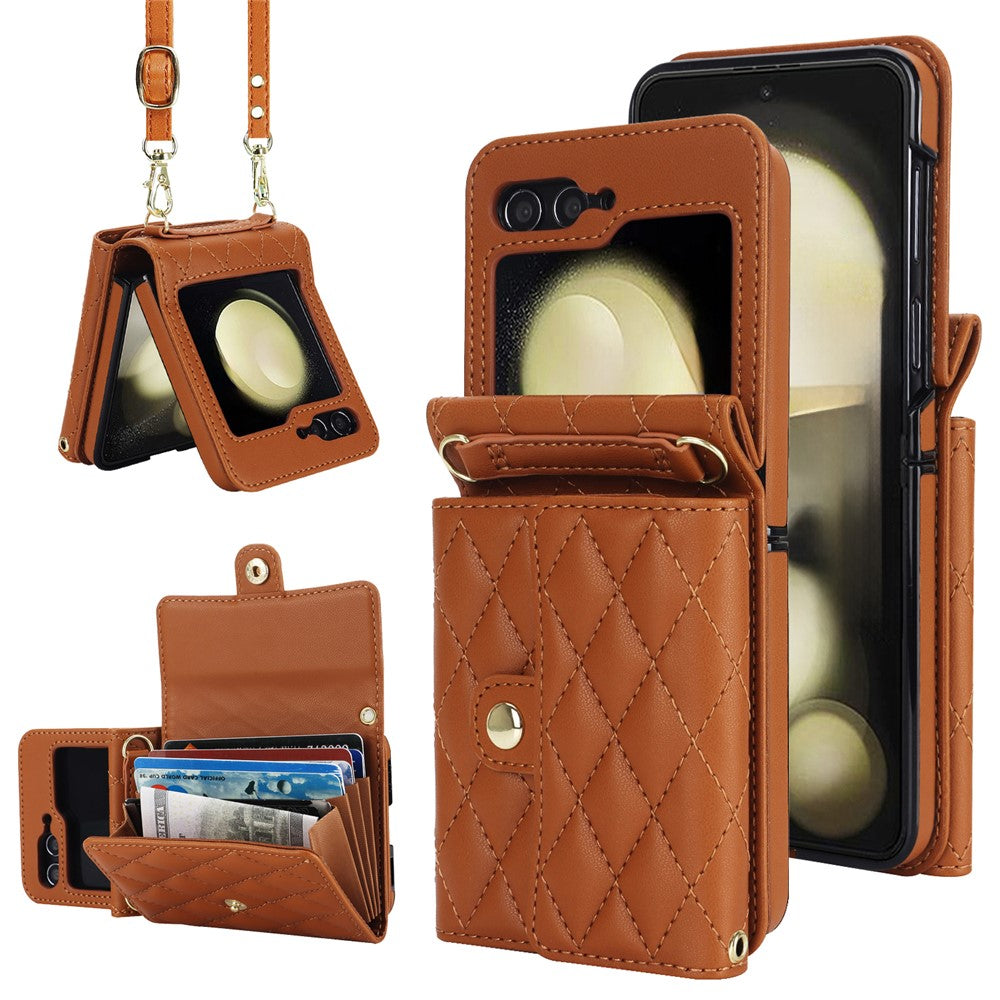 ZD 03 for Samsung Galaxy Z Flip7 FE 5G / Z Flip6 5G Case Bag Design PU Leather Crossbody Phone Cover RFID Blocking - Brown