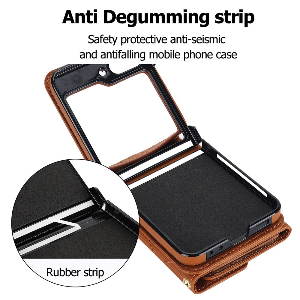 ZD 03 for Samsung Galaxy Z Flip7 FE 5G / Z Flip6 5G Case Bag Design PU Leather Crossbody Phone Cover RFID Blocking - Brown