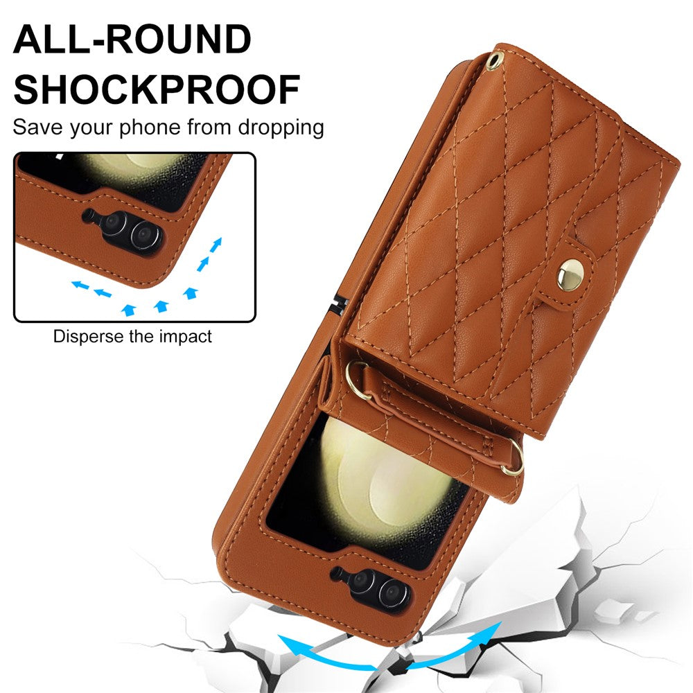 ZD 03 for Samsung Galaxy Z Flip7 FE 5G / Z Flip6 5G Case Bag Design PU Leather Crossbody Phone Cover RFID Blocking - Brown