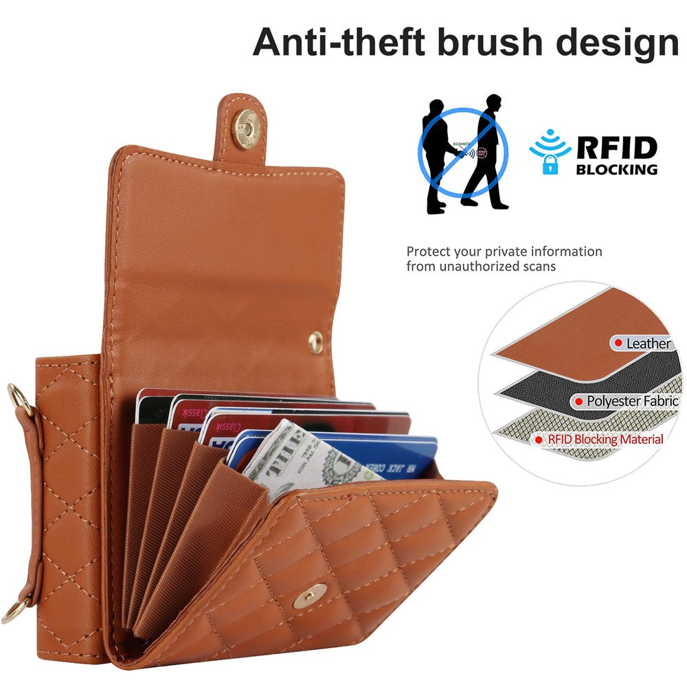 ZD 03 for Samsung Galaxy Z Flip7 FE 5G / Z Flip6 5G Case Bag Design PU Leather Crossbody Phone Cover RFID Blocking - Brown