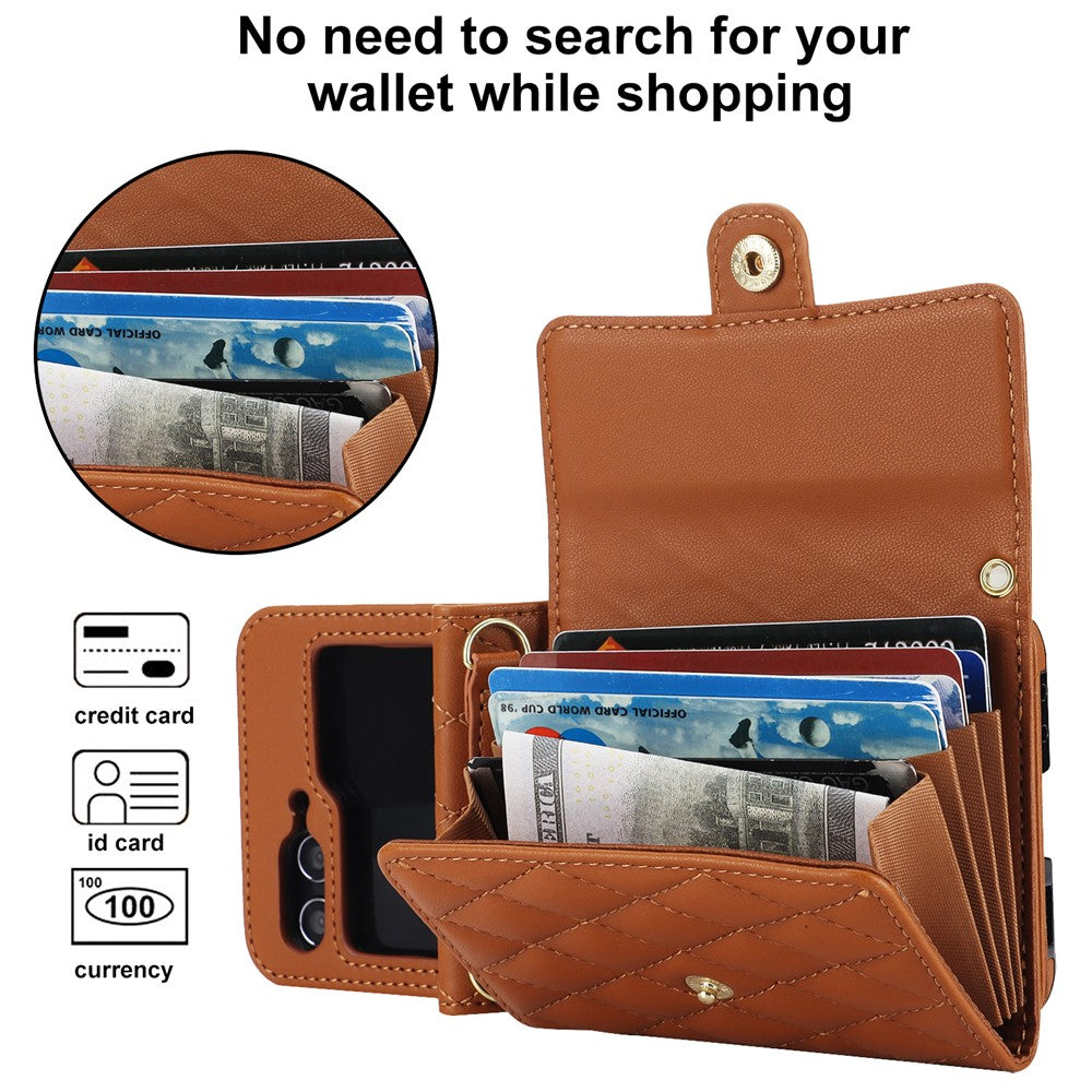 ZD 03 for Samsung Galaxy Z Flip7 FE 5G / Z Flip6 5G Case Bag Design PU Leather Crossbody Phone Cover RFID Blocking - Brown
