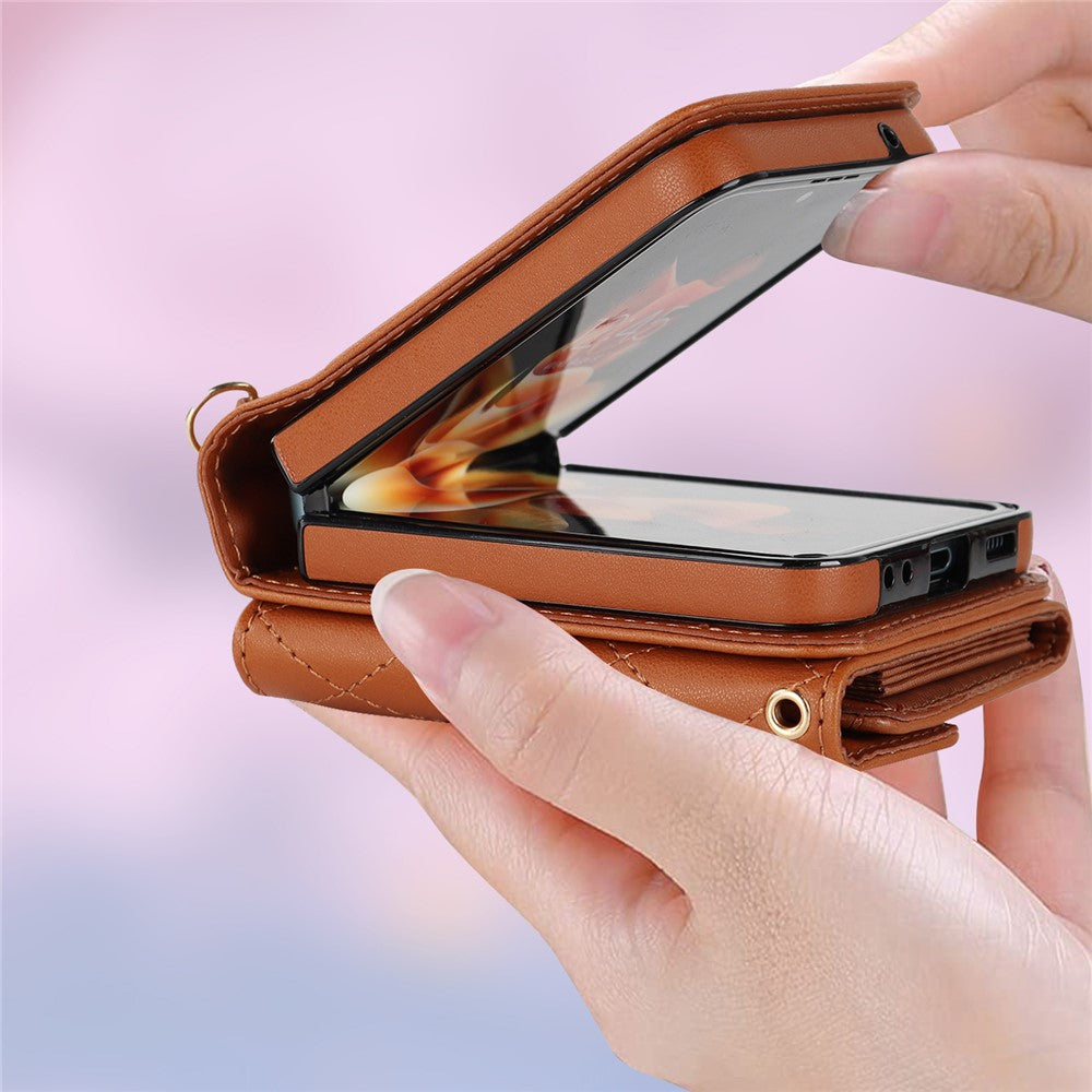 ZD 03 for Samsung Galaxy Z Flip7 FE 5G / Z Flip6 5G Case Bag Design PU Leather Crossbody Phone Cover RFID Blocking - Brown