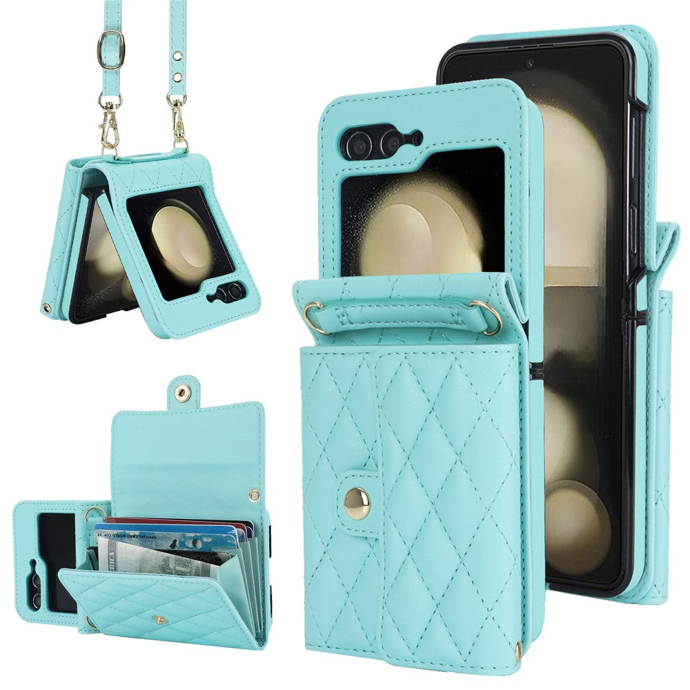 ZD 03 for Samsung Galaxy Z Flip7 FE 5G / Z Flip6 5G Case Bag Design PU Leather Crossbody Phone Cover RFID Blocking - Blue