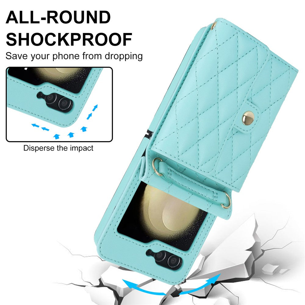 ZD 03 for Samsung Galaxy Z Flip7 FE 5G / Z Flip6 5G Case Bag Design PU Leather Crossbody Phone Cover RFID Blocking - Blue