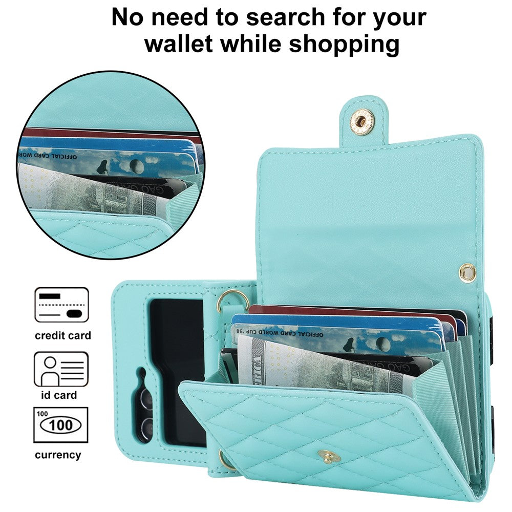 ZD 03 for Samsung Galaxy Z Flip7 FE 5G / Z Flip6 5G Case Bag Design PU Leather Crossbody Phone Cover RFID Blocking - Blue