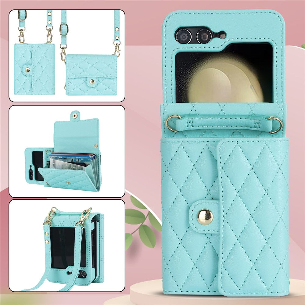ZD 03 for Samsung Galaxy Z Flip7 FE 5G / Z Flip6 5G Case Bag Design PU Leather Crossbody Phone Cover RFID Blocking - Blue