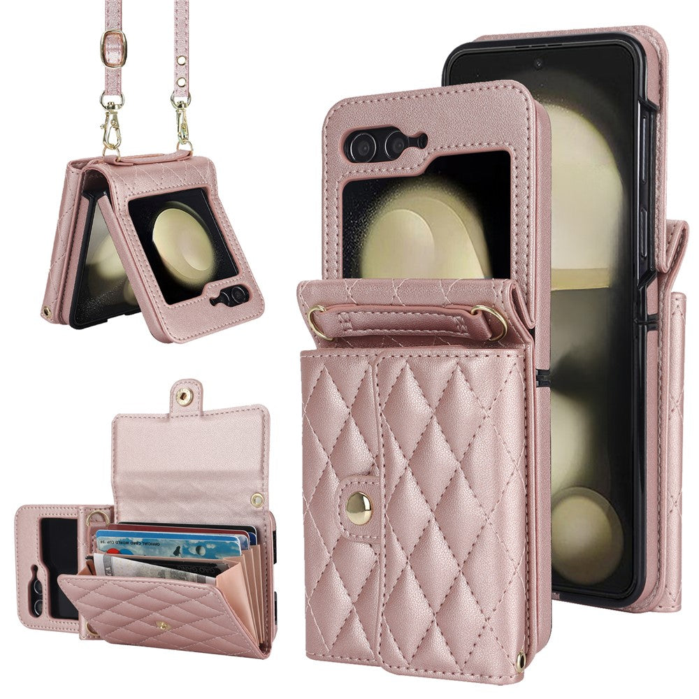 ZD 03 for Samsung Galaxy Z Flip7 FE 5G / Z Flip6 5G Case Bag Design PU Leather Crossbody Phone Cover RFID Blocking - Rose Gold
