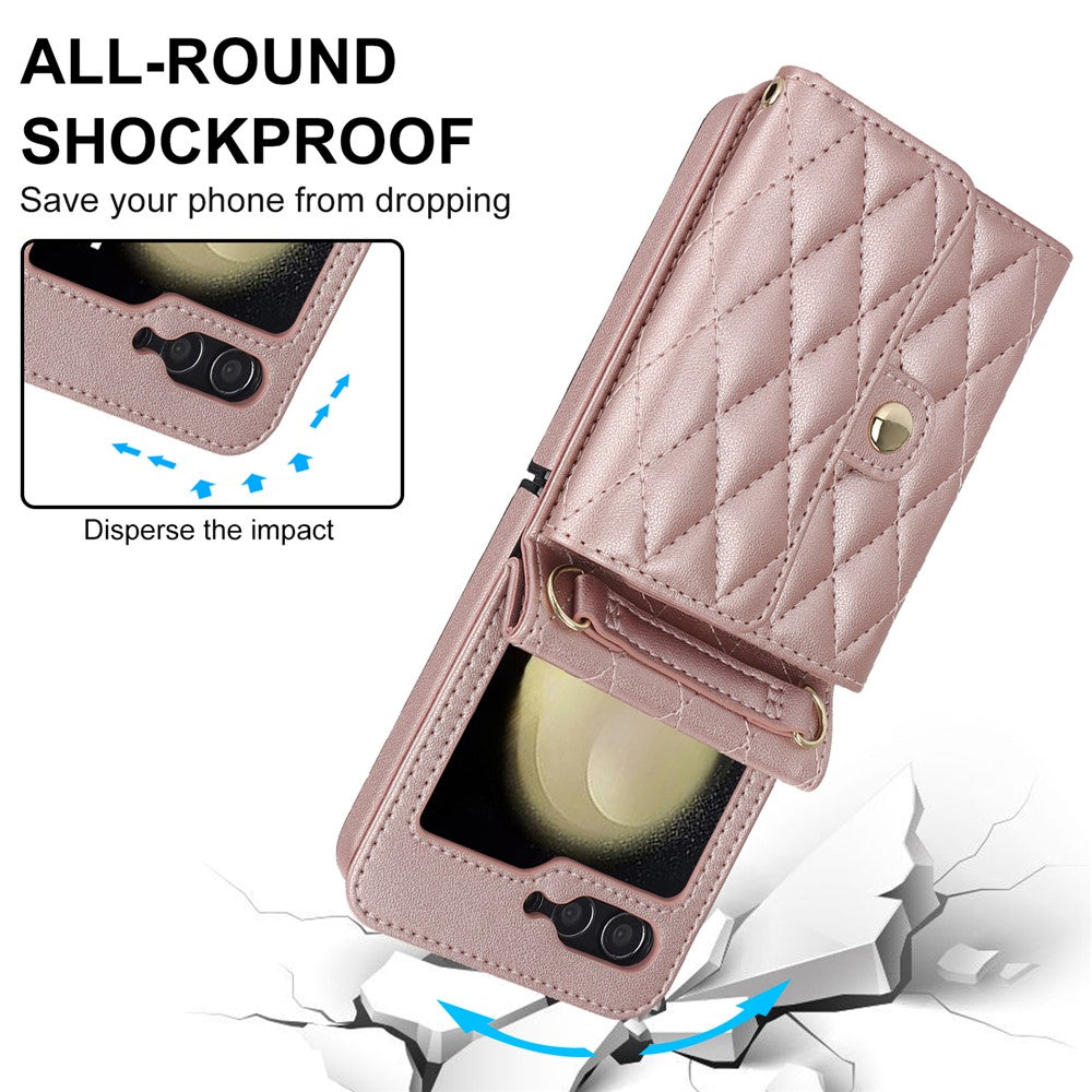 ZD 03 for Samsung Galaxy Z Flip7 FE 5G / Z Flip6 5G Case Bag Design PU Leather Crossbody Phone Cover RFID Blocking - Rose Gold