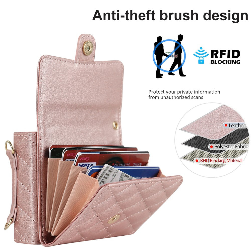 ZD 03 for Samsung Galaxy Z Flip7 FE 5G / Z Flip6 5G Case Bag Design PU Leather Crossbody Phone Cover RFID Blocking - Rose Gold